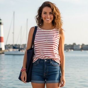 Tommy Hilfiger red‎ stripes nautical blouse size S petite